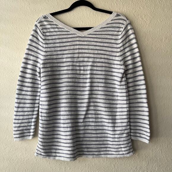 Loft Womens Stripped Blouse 3/4 Sleeve Sweatshirt V Neck Pullover Blouse Size M - Picture 2 of 6